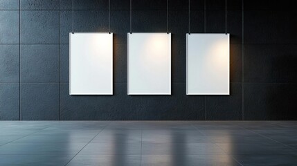 Modern Gallery Space with Blank Frames on Wall