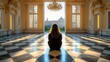 © julio - A person sits in a grand hall, bathed in warm sunlight.