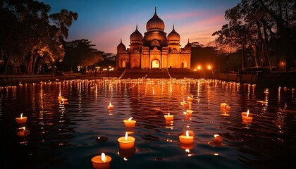 Burning candles in water for Diwali holiday