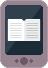 Poster - smartphone with an open book displayed on its screen, representing the concept of digital reading an