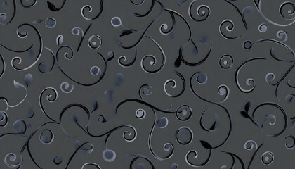 Wall Mural - Seamless pattern with swirls and leaves on a dark background.