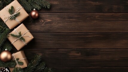 Wall Mural - festive holiday gifts adorned with pine and ornaments