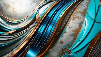 Abstract metallic background with blue, gold and silver tones.