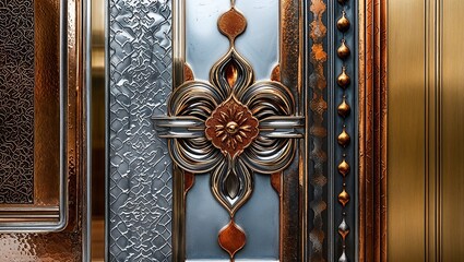 Canvas Print - Intricate metalwork on a door with ornate details.