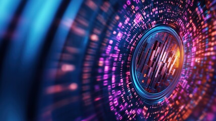 Poster - Captivating abstract visualization of a mesmerizing cosmic energy tunnel pulsing with radiant luminous digital technology and patterns  Futuristic kinetic and hypnotic digital art background