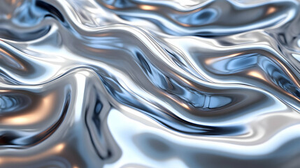 Abstract metallic surface with flowing, reflective patterns.