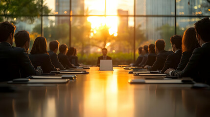 Canvas Print - Business meeting at sunset with a group of professionals.