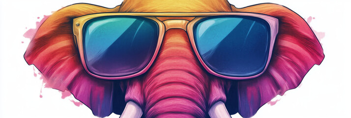 Wall Mural - Cool elephant wearing sunglasses.