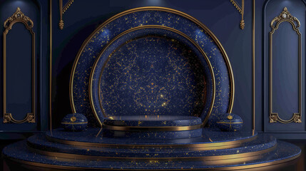 Luxurious Navy and Gold Stage with Elegant Starry Design..