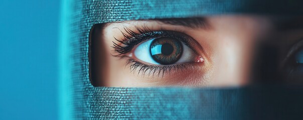 Poster - Eye peering through privacy shields and firewalls, representing secure environments, digital, security, shields, screen, protecting, data, technology