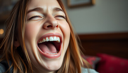 Medium shot of a young woman yawning