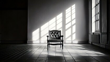 vintage chair in an empty hall; interior abstract architecture black and white 