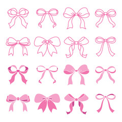 Wall Mural - set of pink ribbon bows in vector illustration with outline and flat color options. hand-drawn in a 