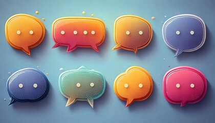 Colorful speech bubbles arranged in two rows, representing communication, dialogue, or messaging concepts in a modern design.