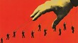 © Dragon42 - ** Conceptual Image of Giant Hand Controlling Businessmen with Strings on Bold Red Background..**