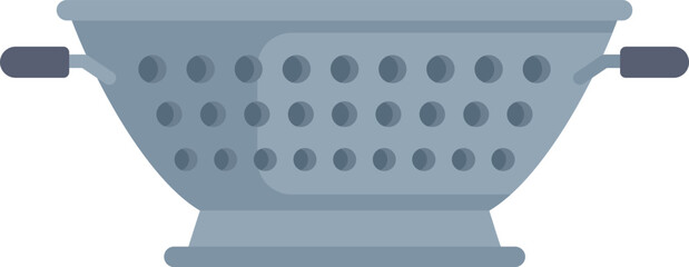 Poster - Simple metal colander with handles standing on white background, kitchen utensil for rinsing and draining food