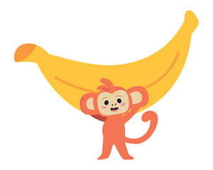 Poster - cute monkey holding big banana