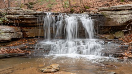 Canvas Print - Serene Waterfall in a Tranquil Forest Setting