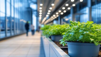 Wall Mural - Indoor garden with potted plants in a modern, well-lit space.