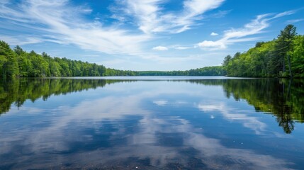 Sticker - Tranquil Lake Reflection Under Blue Sky