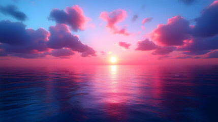 Wall Mural - Serene sunset over calm ocean waters with colorful clouds.