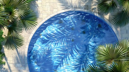 Wall Mural - Serene Blue Pool Surrounded by Tropical Plants