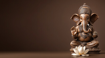 Bronze Ganesha statue with lotus flower