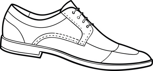 Classic men's shoes in continuous line art drawing style. Dress shoes minimalist black linear sketch isolated on white background background.