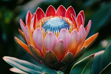 A Close-Up View of a Vivid Pink and Orange Protea Flower