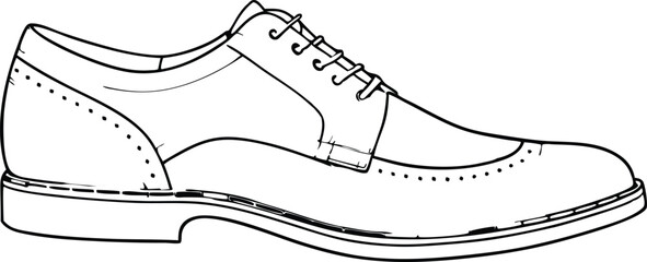 Classic men's shoes in continuous line art drawing style. Dress shoes minimalist black linear sketch isolated on white background background.