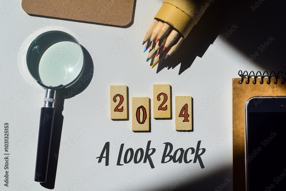 A look back at the year 2024 concept with wooden chips and inscription ...