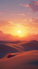 Poster - Golden sunrise over a serene desert landscape highlighting gentle dunes and soft light in the early morning sky