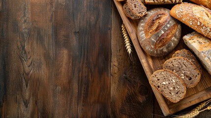 Wall Mural - Freshly Baked Bread on Rustic Wooden Table