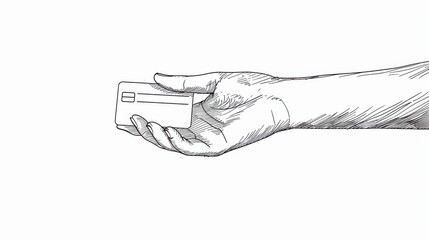 Aufkleber - Minimalist line drawing of a hand holding a credit card, showcasing a modern and sleek design for contemporary financial transactions