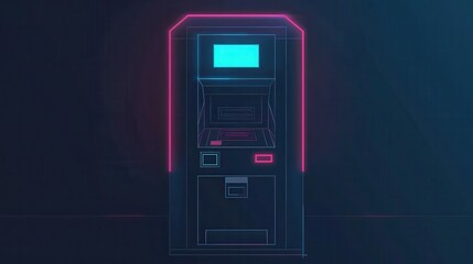 Aufkleber - Futuristic minimalist line art of an ATM machine showcasing a sleek and secure interface for modern banking solutions