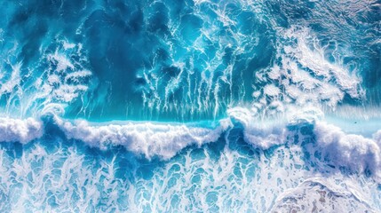 Poster - Bright Ocean Waves Crashing on Blue Shoreline