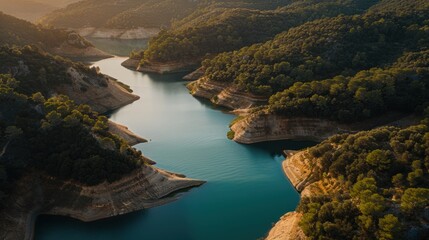 Poster - Serene River Winding Through Scenic Valley Landscape