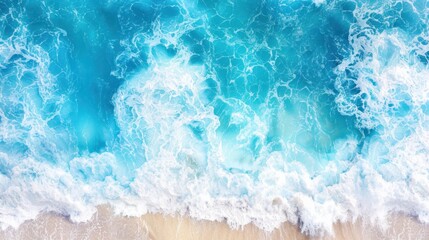 Canvas Print - Vibrant Ocean Waves and Sandy Shoreline Top View