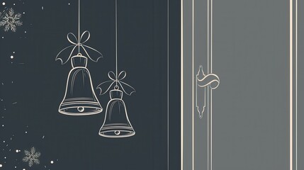 Aufkleber - Minimalistic line art of Christmas bells elegantly adorning a door, creating a warm holiday atmosphere