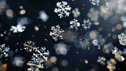 Aufkleber - Minimalistic line art of elegant snowflakes falling during a serene winter evening, showcasing nature's enchanting beauty