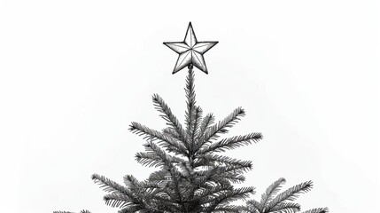 Aufkleber - A minimalistic line art representation of a Christmas star adorning the top of a festive tree during the holiday season