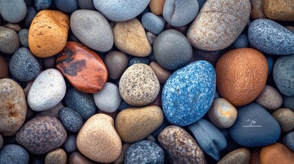 Poster - A collection of rocks of various colors and sizes. Concept of natural beauty and diversity, as the rocks come in different shapes and hues. The arrangement of the rocks creates a visually interesting