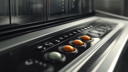 Poster - a black and silver electronic device with a number of buttons