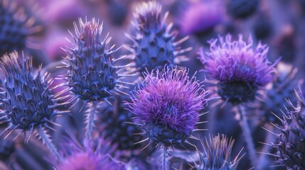 Poster - A bunch of purple flowers with long, thin stems. The flowers are purple and have a spiky appearance