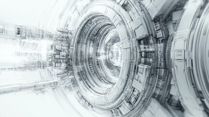 Leinwandbilder - A futuristic space with a large, white, circular structure