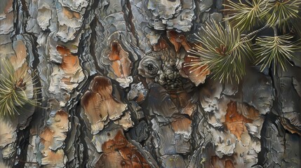 Poster - A painting of a tree trunk with a small hole in it.