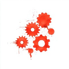 Sticker - Red Watercolor Gears and Splashes.