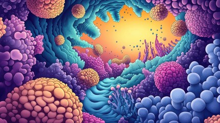 Poster - A colorful underwater scene with many different types of sea creatures