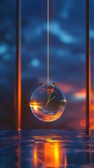 Wall Mural - a glass sphere hangs suspended, reflecting a fiery sunset. ai.