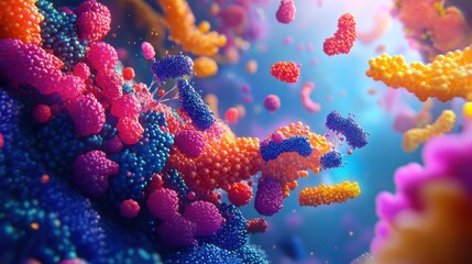 Poster - A colorful explosion of multicolored spheres in a blue background